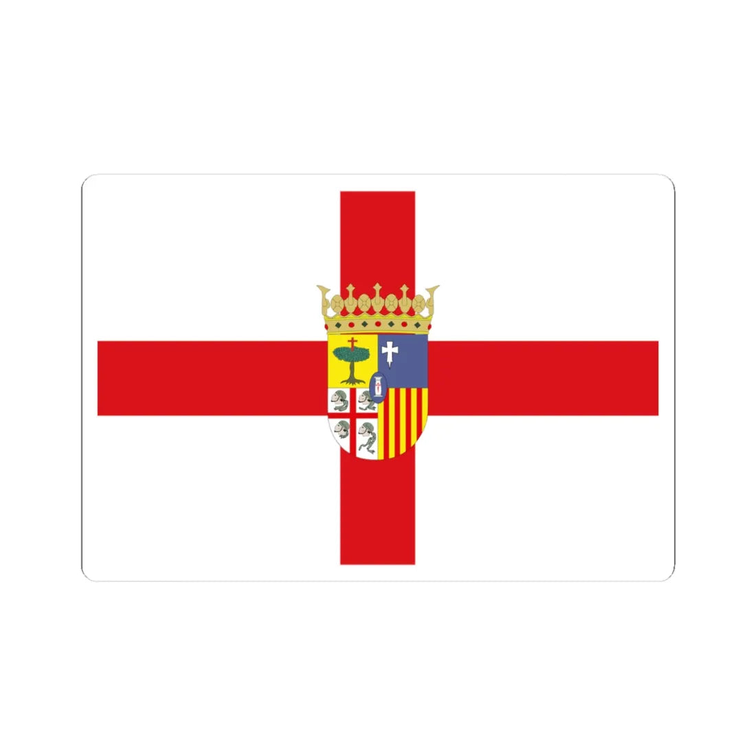 Flag of Zaragoza province with coat of arms (Spain) STICKER Vinyl Kiss-Cut Decal 4 Inch White - The Sticker Space