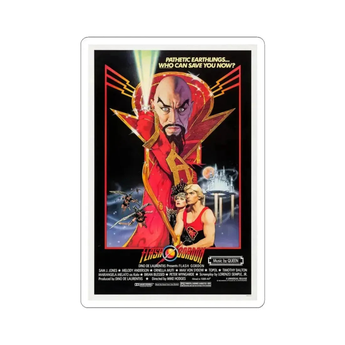 Flash Gordon 1980 Movie Poster - STICKER Vinyl Kiss-Cut Decal 3 Inch White - The Sticker Space