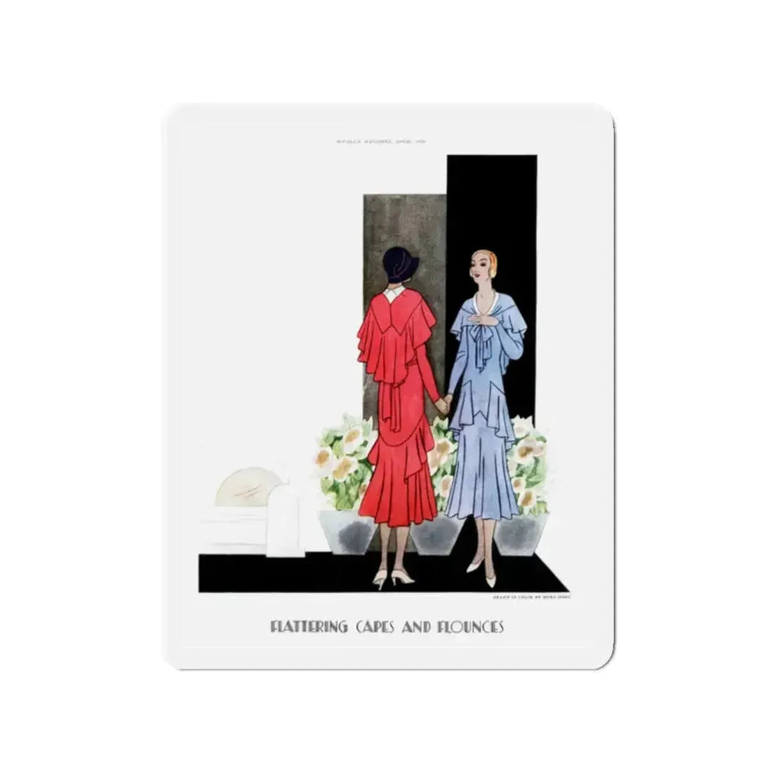 Flattering Capes And Flounces, McCall's, April 1930 (Magazine Illustration) Refrigerator Magnet 2 Inch Die-Cut - The Sticker Space