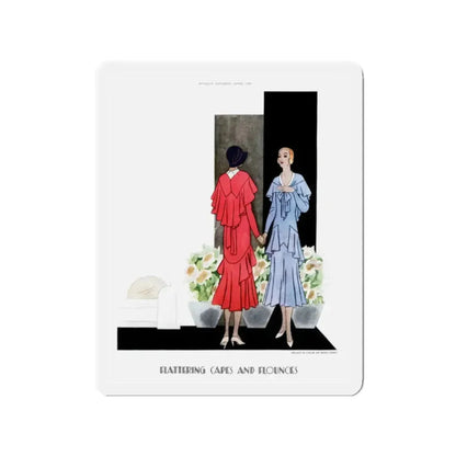 Flattering Capes And Flounces, McCall's, April 1930 (Magazine Illustration) Refrigerator Magnet 2 Inch Die-Cut - The Sticker Space