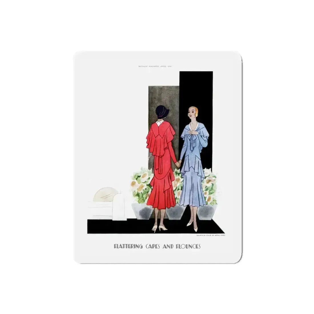Flattering Capes And Flounces, McCall's, April 1930 (Magazine Illustration) Refrigerator Magnet 5 Inch Die-Cut - The Sticker Space