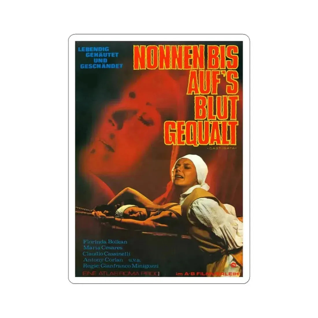 FLAVIA THE HERETIC (GERMAN) 1974 Movie Poster - STICKER Vinyl Kiss-Cut Decal 4 Inch White - The Sticker Space