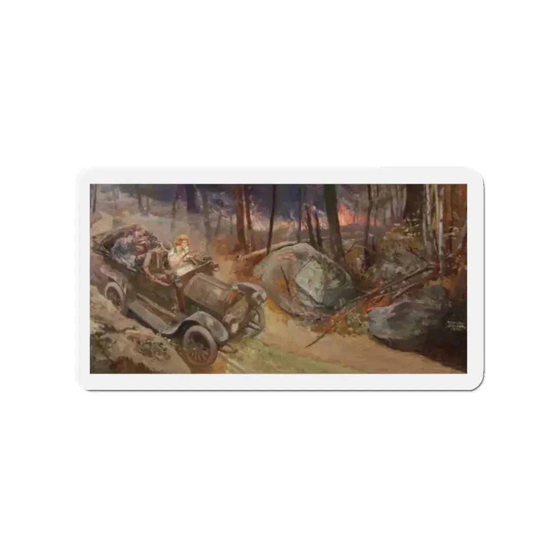 Fleeing the Fire, 1923 (Magazine Illustration) Refrigerator Magnet 2 Inch Die-Cut - The Sticker Space