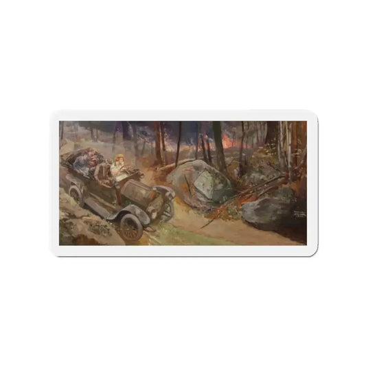Fleeing the Fire, 1923 (Magazine Illustration) Refrigerator Magnet 2 Inch Die-Cut - The Sticker Space