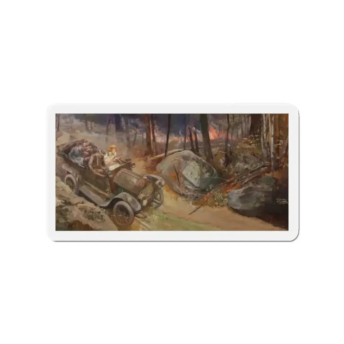 Fleeing the Fire, 1923 (Magazine Illustration) Refrigerator Magnet - The Sticker Space