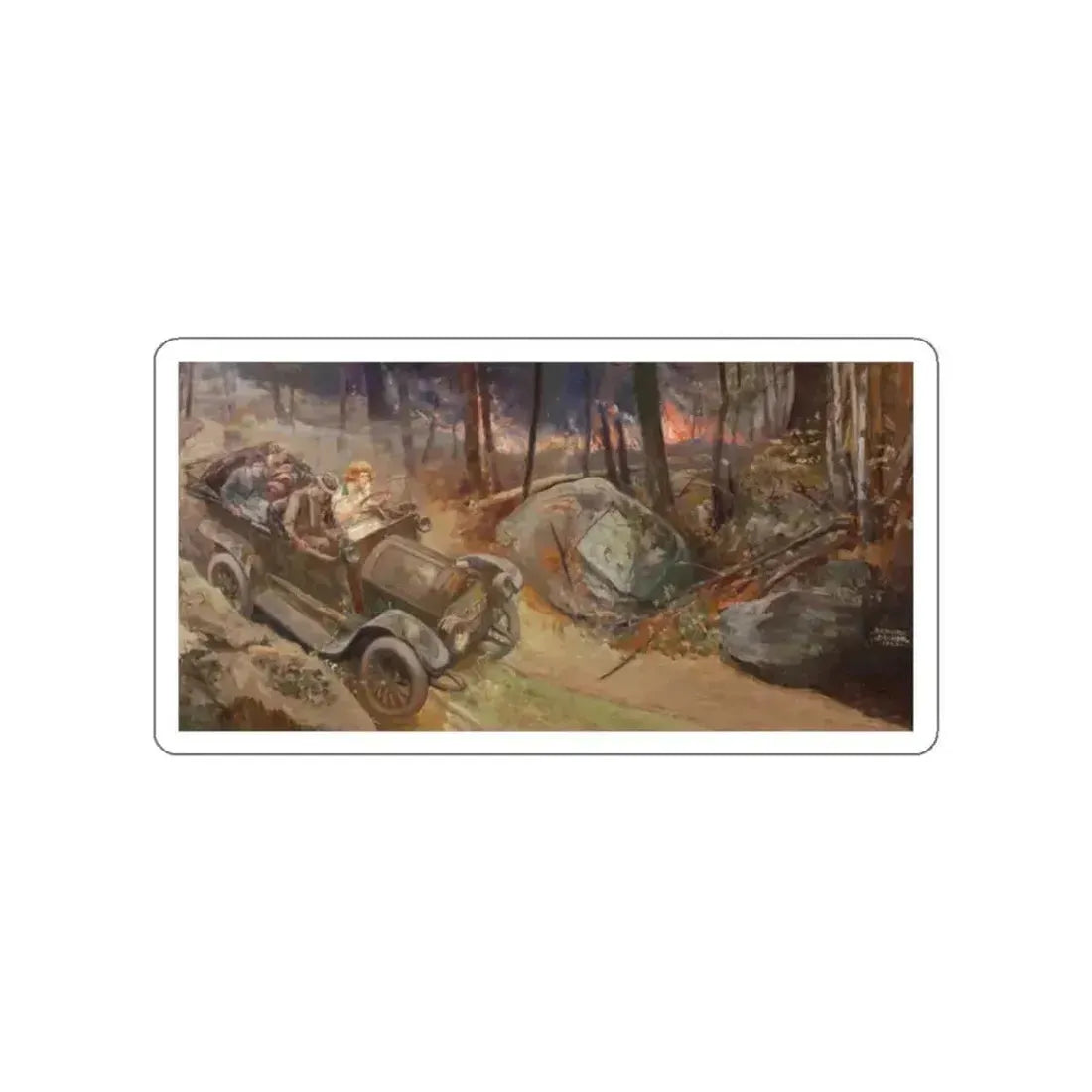 Fleeing the Fire, 1923 (Magazine Illustration) STICKER Vinyl Die-Cut Decal - The Sticker Space