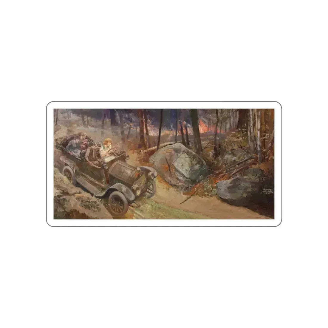 Fleeing the Fire, 1923 (Magazine Illustration) STICKER Vinyl Die-Cut Decal White Die-Cut 6 Inch - The Sticker Space