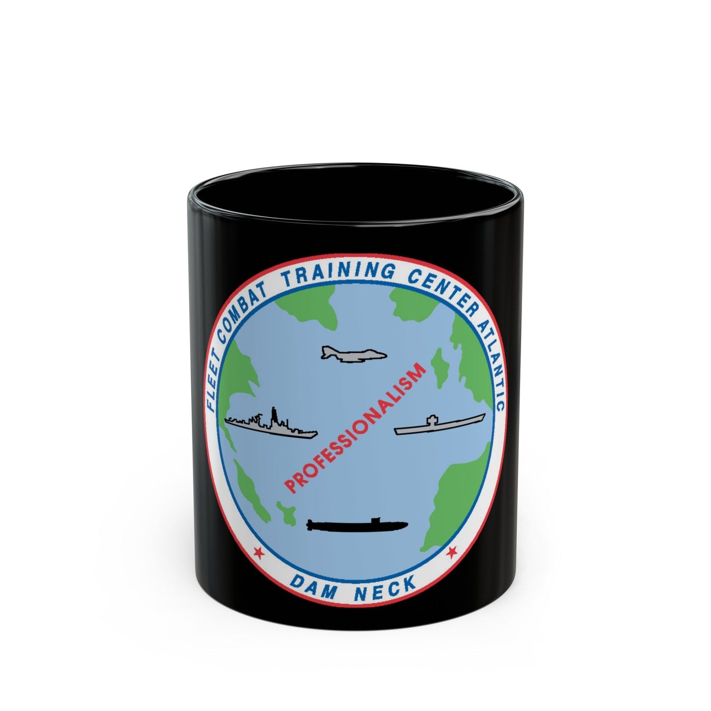 Fleet Combat Trng Ctr Atlantic Dam Neck (U.S. Navy) Black Coffee Mug-11oz-The Sticker Space