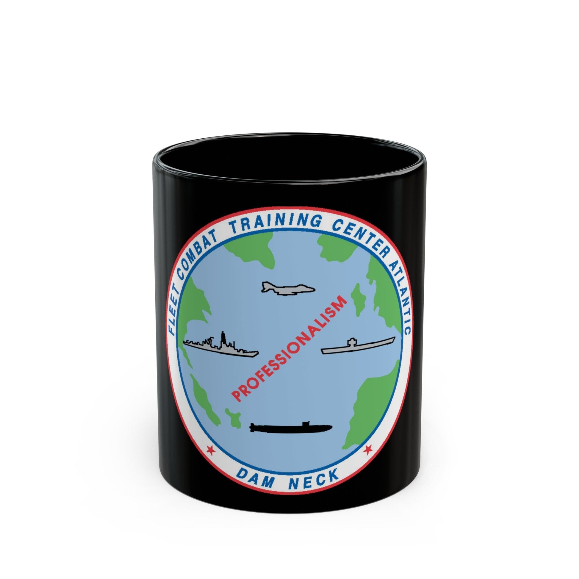 Fleet Combat Trng Ctr Atlantic Dam Neck (U.S. Navy) Black Coffee Mug-11oz-The Sticker Space