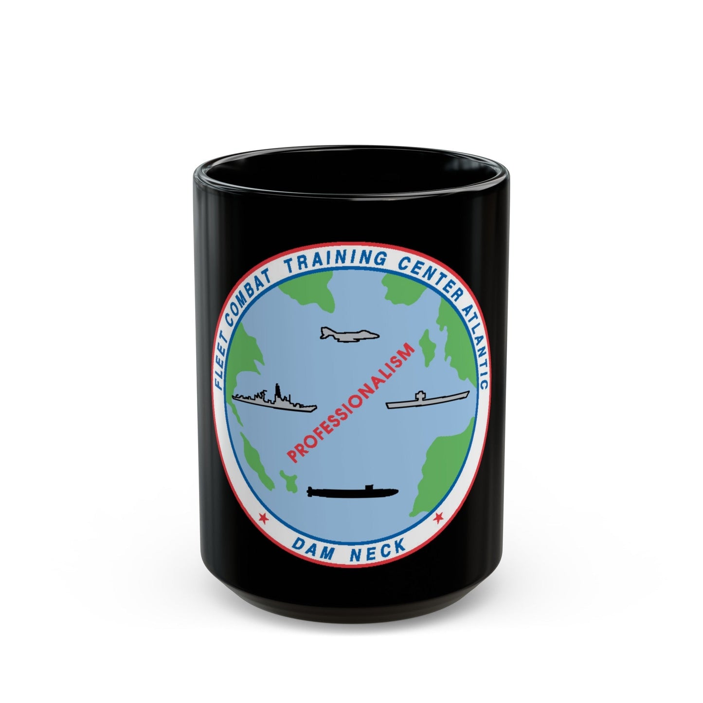 Fleet Combat Trng Ctr Atlantic Dam Neck (U.S. Navy) Black Coffee Mug-15oz-The Sticker Space