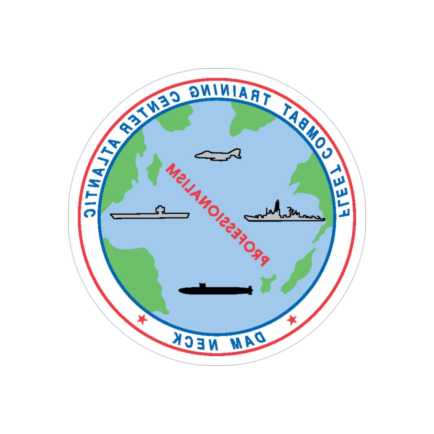 Fleet Combat Trng Ctr Atlantic Dam Neck (U.S. Navy) REVERSE PRINT Transparent STICKER-3" × 3"-The Sticker Space