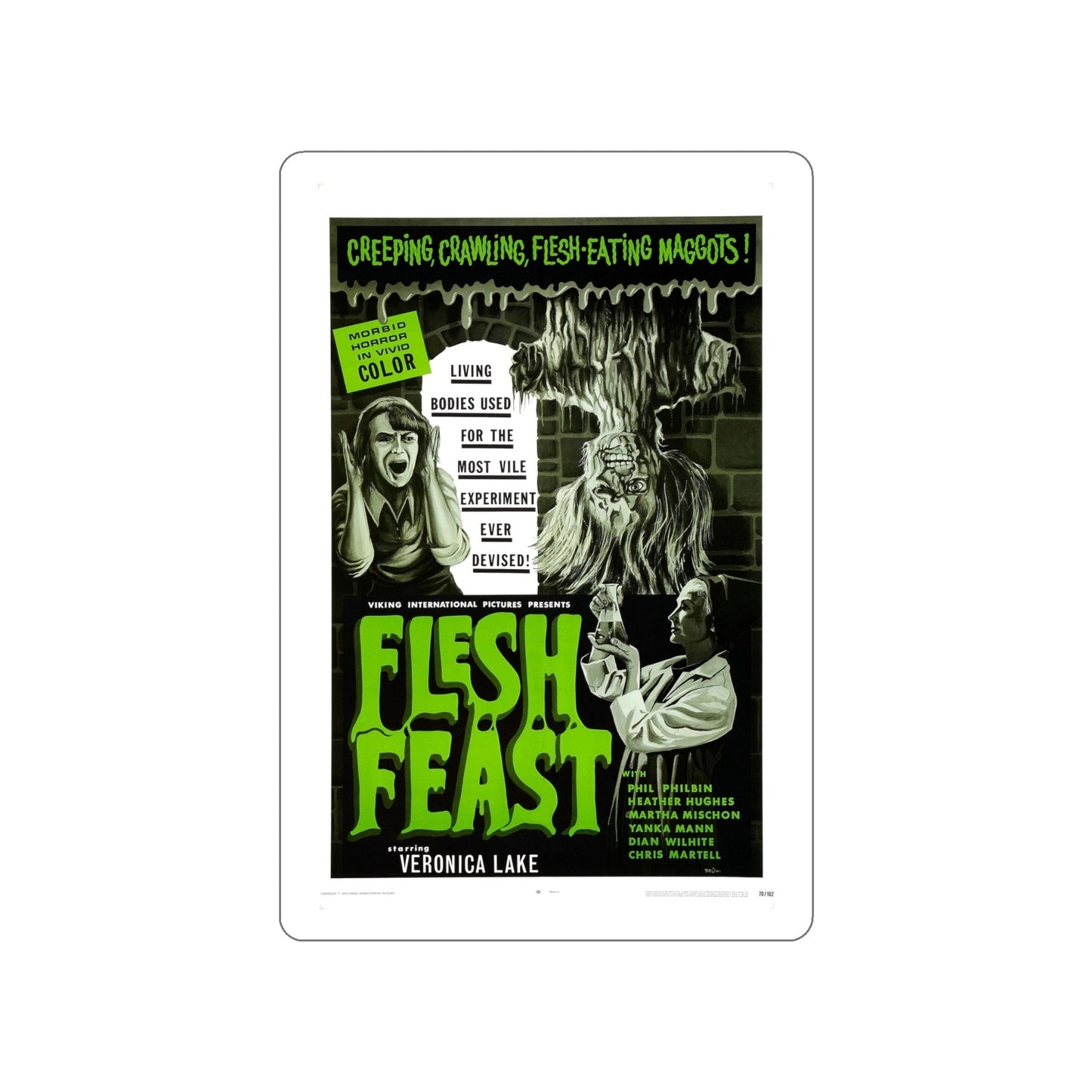 FLESH FEAST 1970 Movie Poster STICKER Vinyl Die-Cut Decal-6 Inch-The Sticker Space