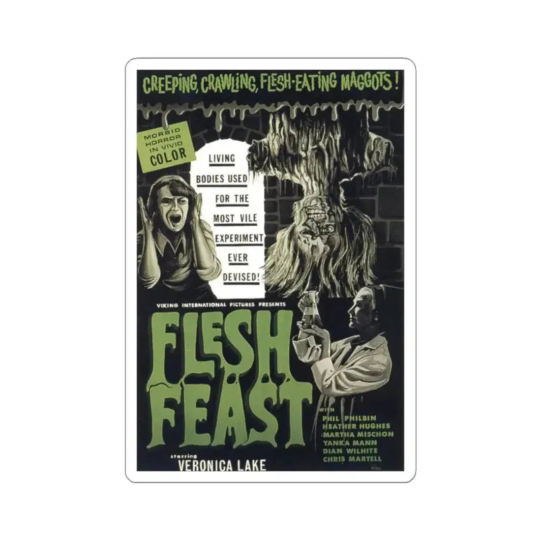 Flesh Feast 1970 Movie Poster - STICKER Vinyl Kiss-Cut Decal 4 Inch White - The Sticker Space