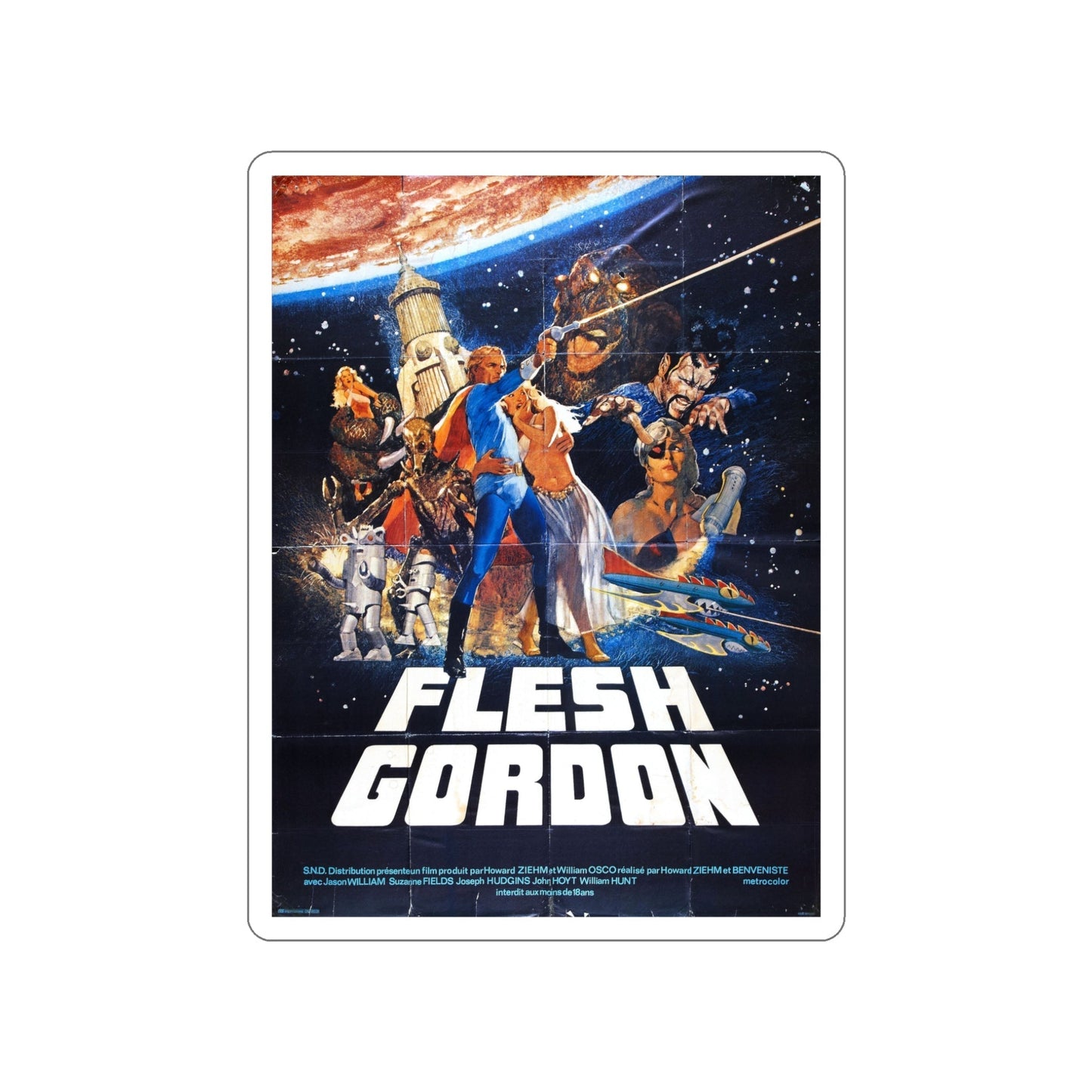 FLESH GORDON (3) 1974 Movie Poster STICKER Vinyl Die-Cut Decal-5 Inch-The Sticker Space