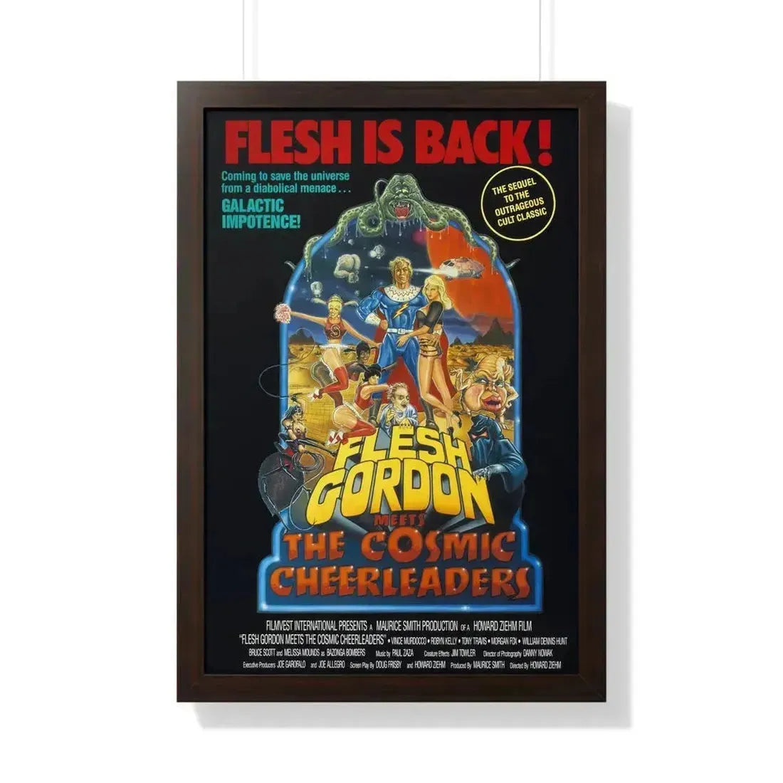 FLESH GORDON MEETS THE COSMIC CHEERLEADERS 1990 - Framed Movie Poster 20" x 30" Walnut - The Sticker Space
