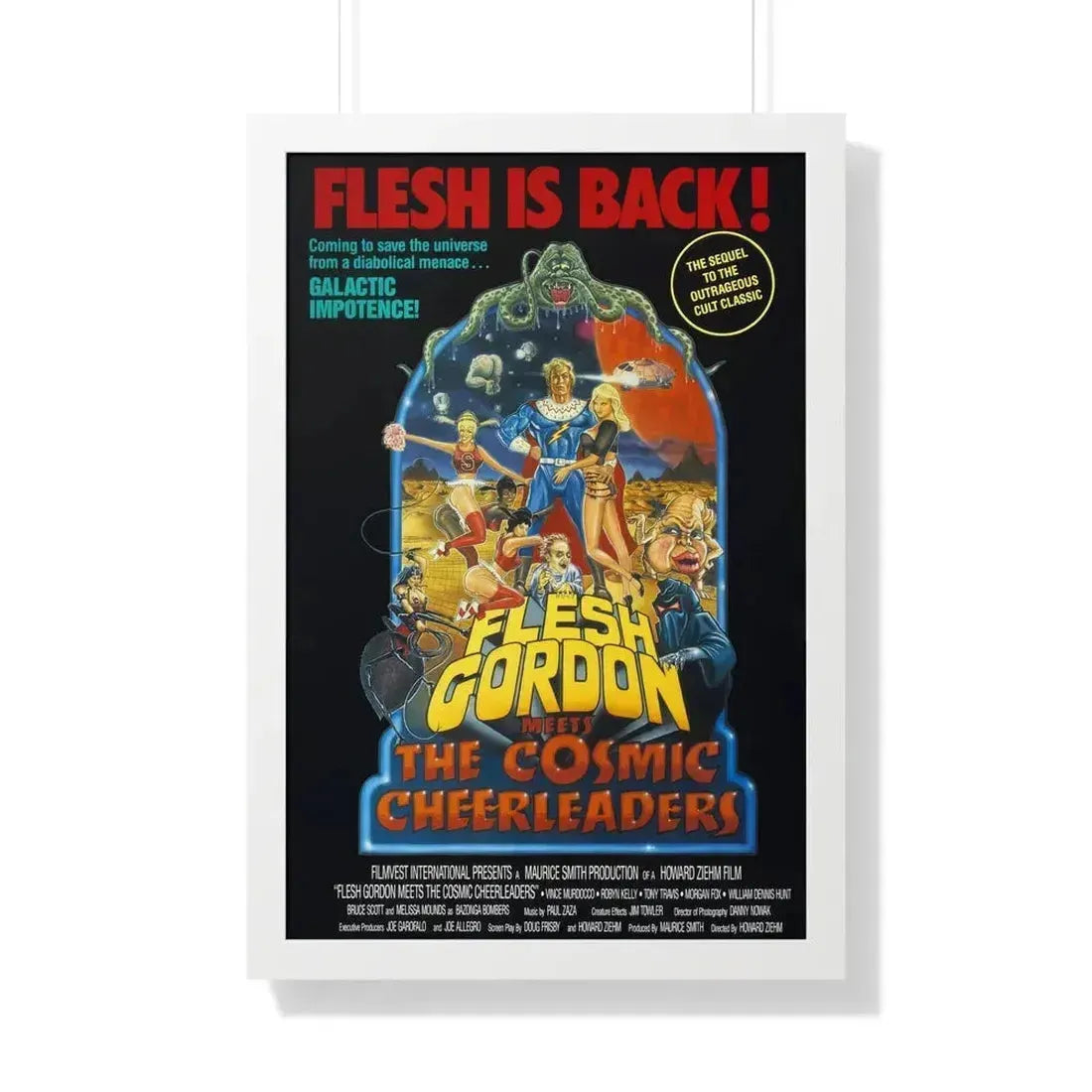 FLESH GORDON MEETS THE COSMIC CHEERLEADERS 1990 - Framed Movie Poster 20" x 30" White - The Sticker Space