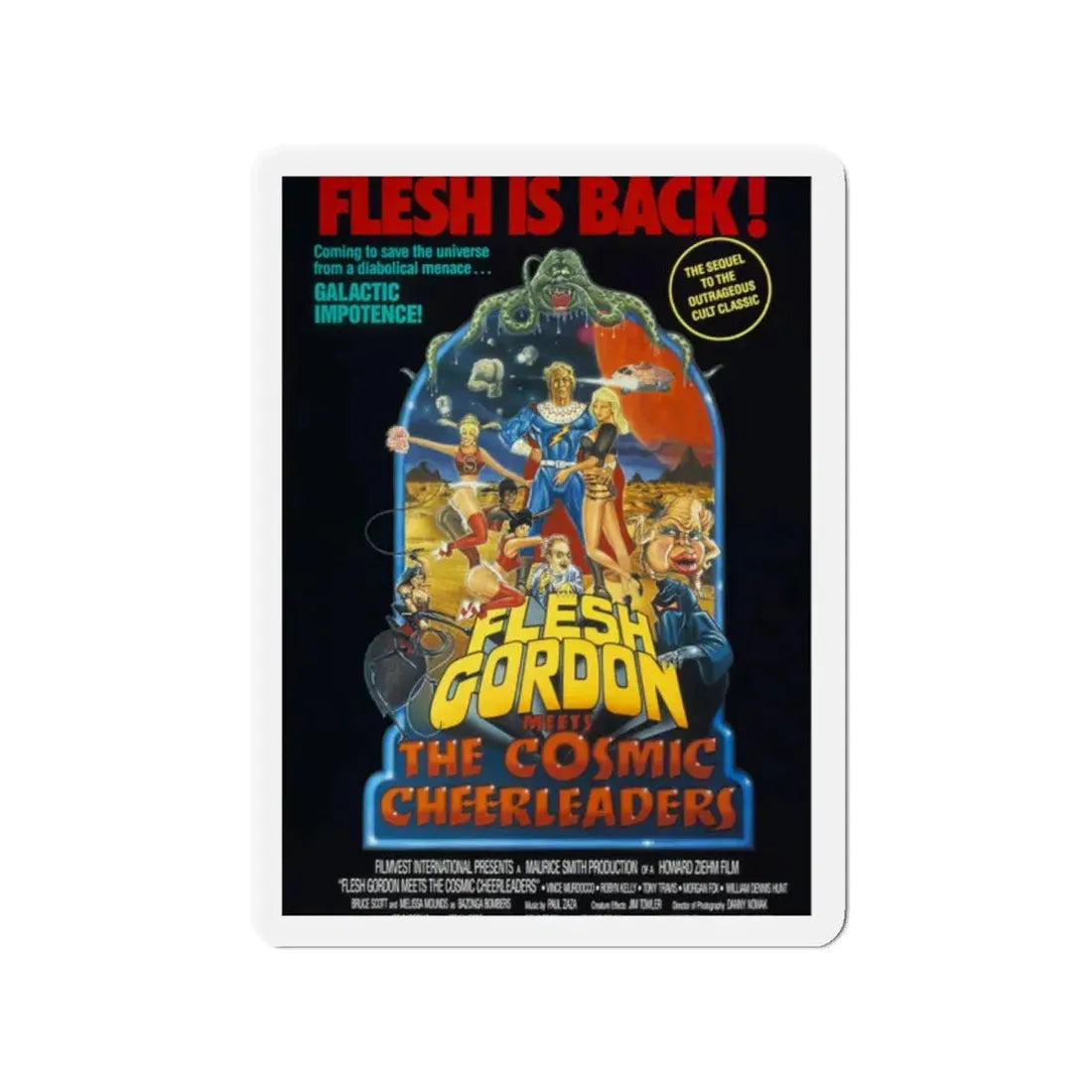 FLESH GORDON MEETS THE COSMIC CHEERLEADERS 1990 Movie Poster - Refrigerator Magnet 2 Inch - The Sticker Space