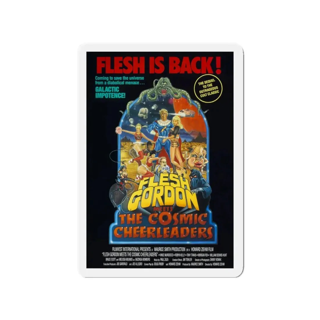 FLESH GORDON MEETS THE COSMIC CHEERLEADERS 1990 Movie Poster - Refrigerator Magnet 3 Inch - The Sticker Space