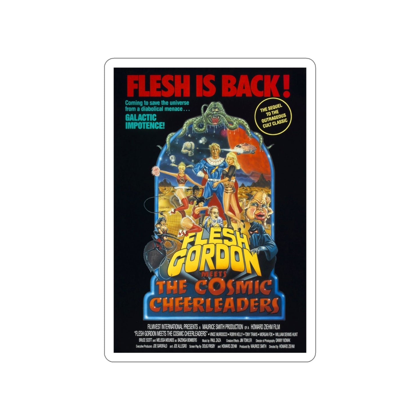 FLESH GORDON MEETS THE COSMIC CHEERLEADERS 1990 Movie Poster STICKER Vinyl Die-Cut Decal-3 Inch-The Sticker Space