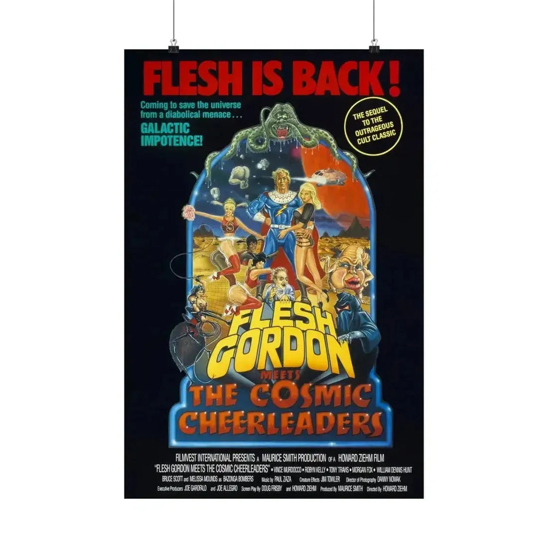 FLESH GORDON MEETS THE COSMIC CHEERLEADERS 1990 - Paper Movie Poster - The Sticker Space