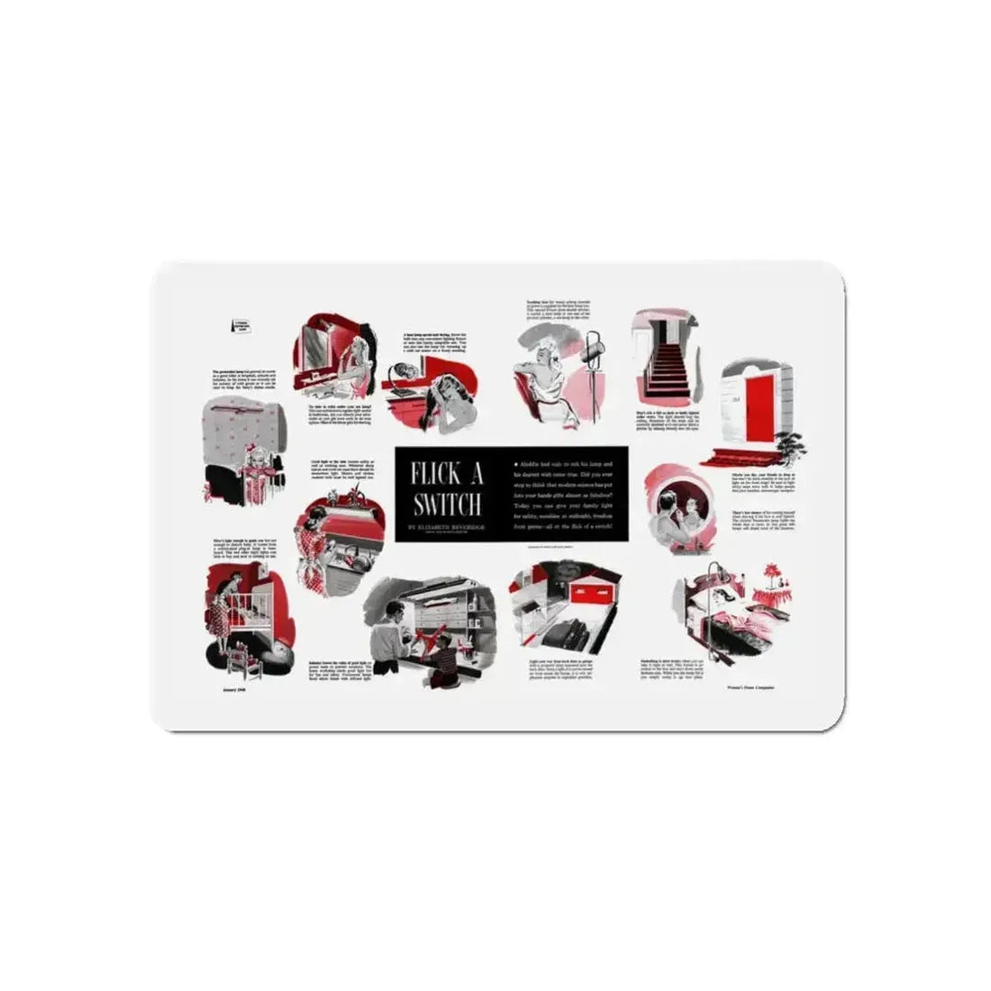 Flick a Switch, Woman's Home Companion, January 1948 (Magazine Illustration) Refrigerator Magnet - The Sticker Space