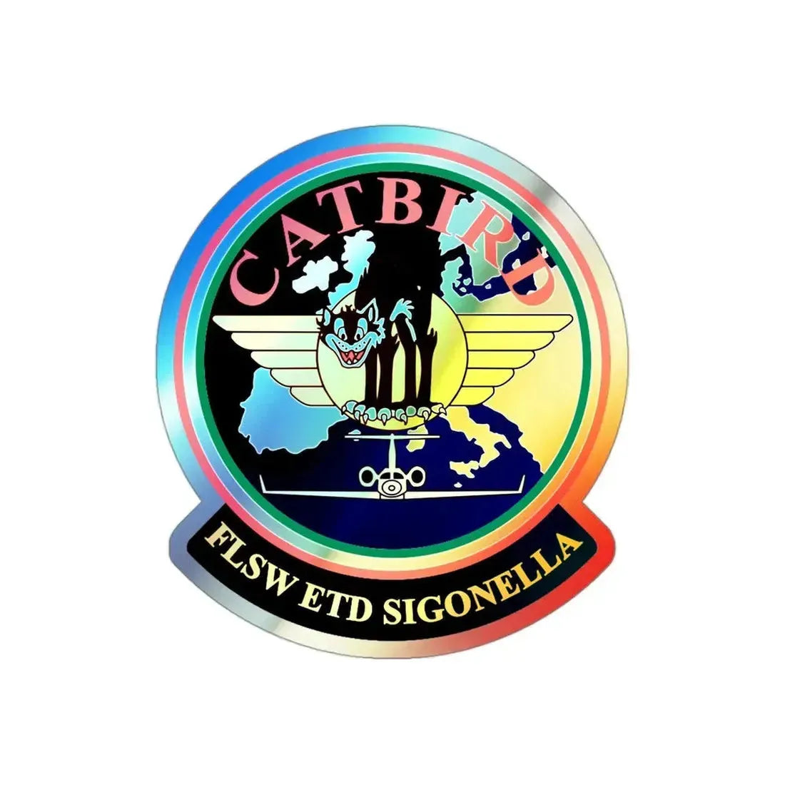 FLSW ETD Sigonella Catbird Fleet Logistics Support Wing Executive Transport Detachment (U.S. Navy) Holographic STICKER Die-Cut Vinyl Decal 3 Inch Holographic - The Sticker Space