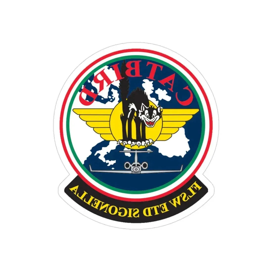 FLSW ETD Sigonella Catbird Fleet Logistics Support Wing Executive Transport Detachment (U.S. Navy) REVERSE PRINT Transparent Die-Cut STICKER 3 Inch Die-Cut Transparent - The Sticker Space