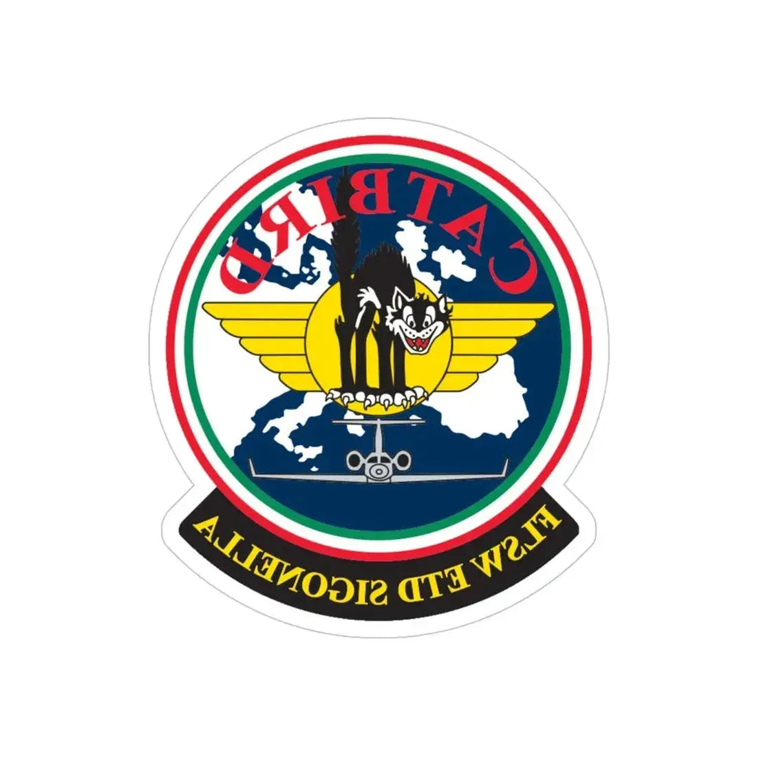 FLSW ETD Sigonella Catbird Fleet Logistics Support Wing Executive Transport Detachment (U.S. Navy) REVERSE PRINT Transparent Die-Cut STICKER 4 Inch Die-Cut Transparent - The Sticker Space