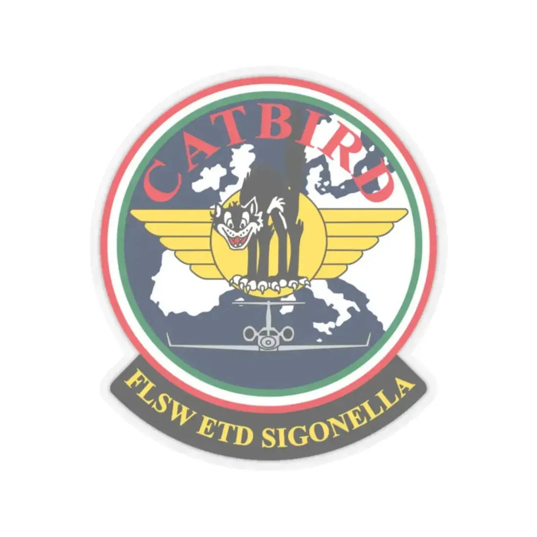 FLSW ETD Sigonella Catbird Fleet Logistics Support Wing Executive Transport Detachment (U.S. Navy) STICKER Vinyl Kiss-Cut Decal 2 Inch Transparent - The Sticker Space