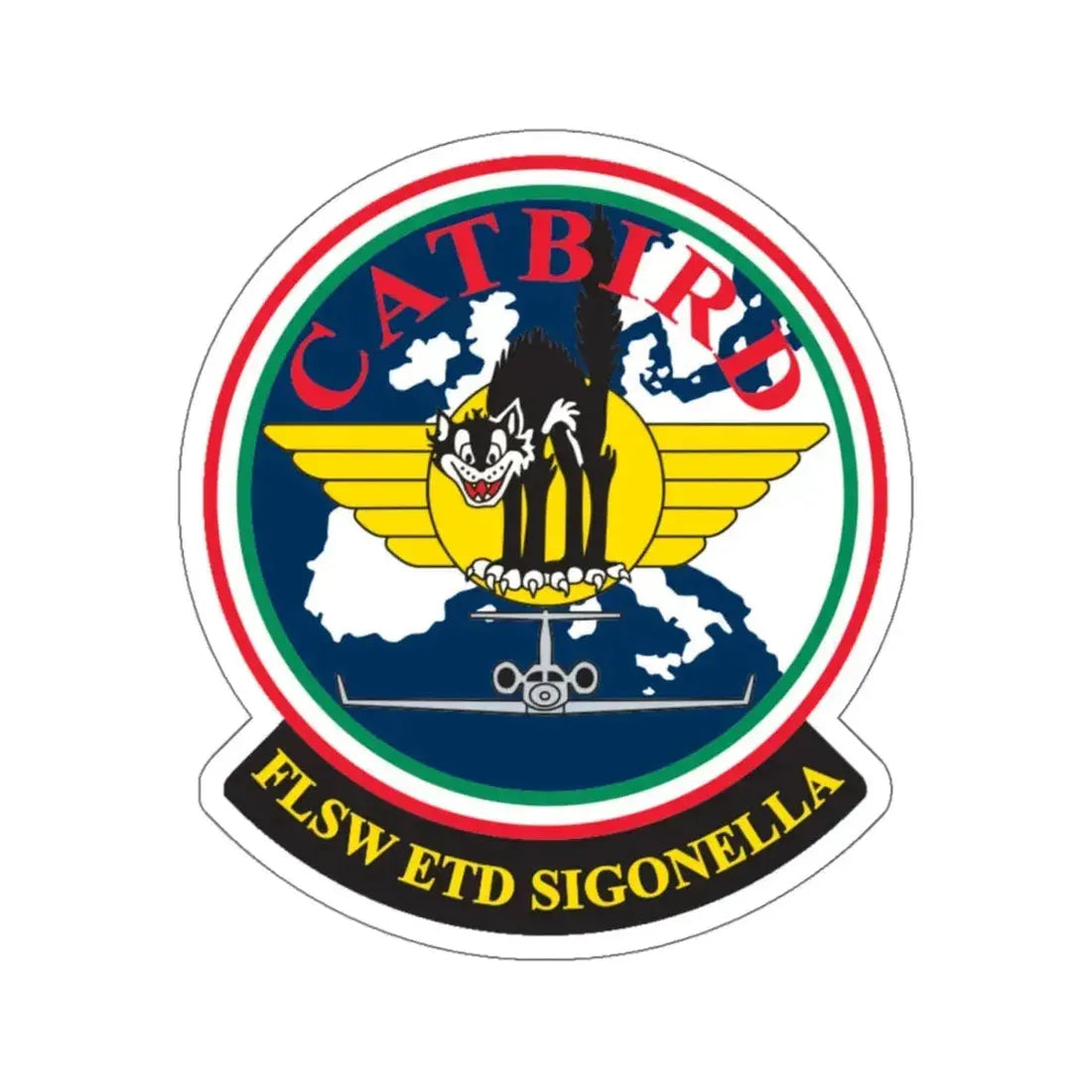 FLSW ETD Sigonella Catbird Fleet Logistics Support Wing Executive Transport Detachment (U.S. Navy) STICKER Vinyl Kiss-Cut Decal 4 Inch White - The Sticker Space