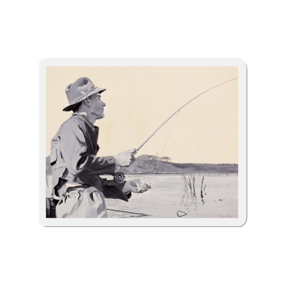 Fly Fishing, Collier's magazine story illustration (Magazine Illustration) Refrigerator Magnet-2" x 2"-The Sticker Space