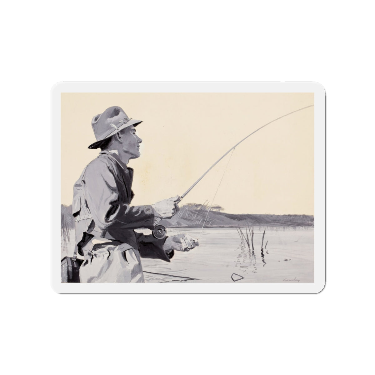 Fly Fishing, Collier's magazine story illustration (Magazine Illustration) Refrigerator Magnet-3" x 3"-The Sticker Space