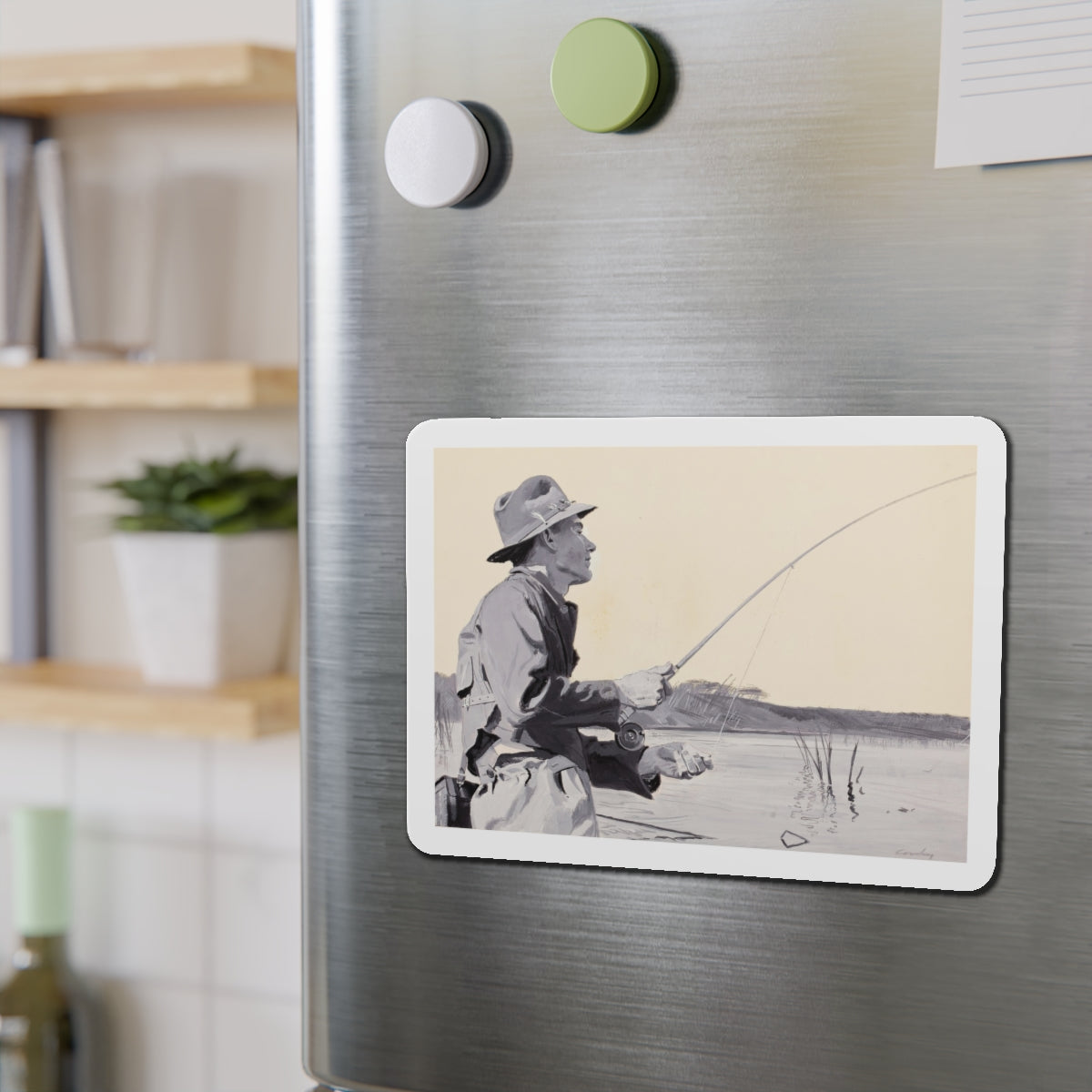 Fly Fishing, Collier's magazine story illustration (Magazine Illustration) Refrigerator Magnet-The Sticker Space