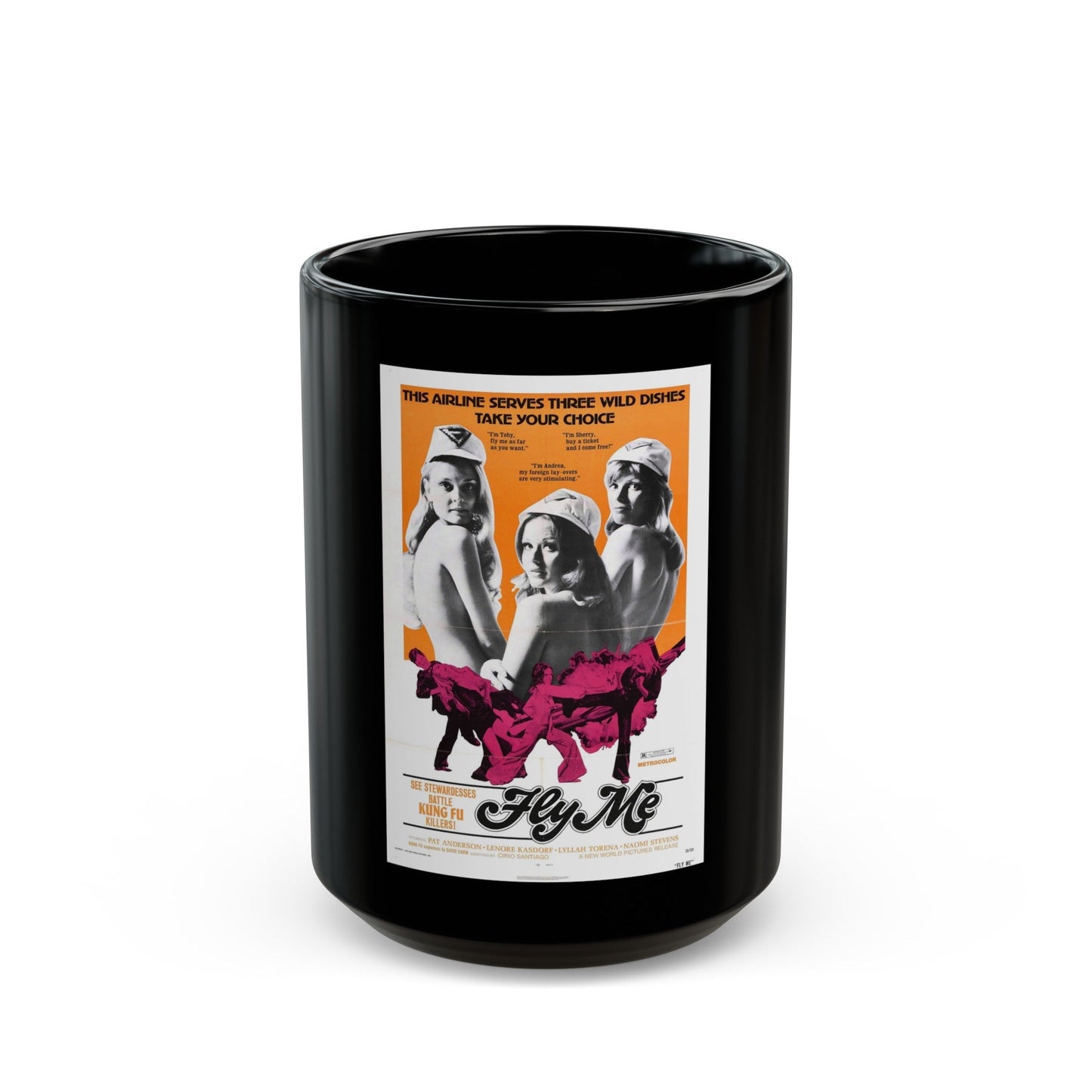 FLY ME 1973 Movie Poster - Black Coffee Mug-15oz-The Sticker Space