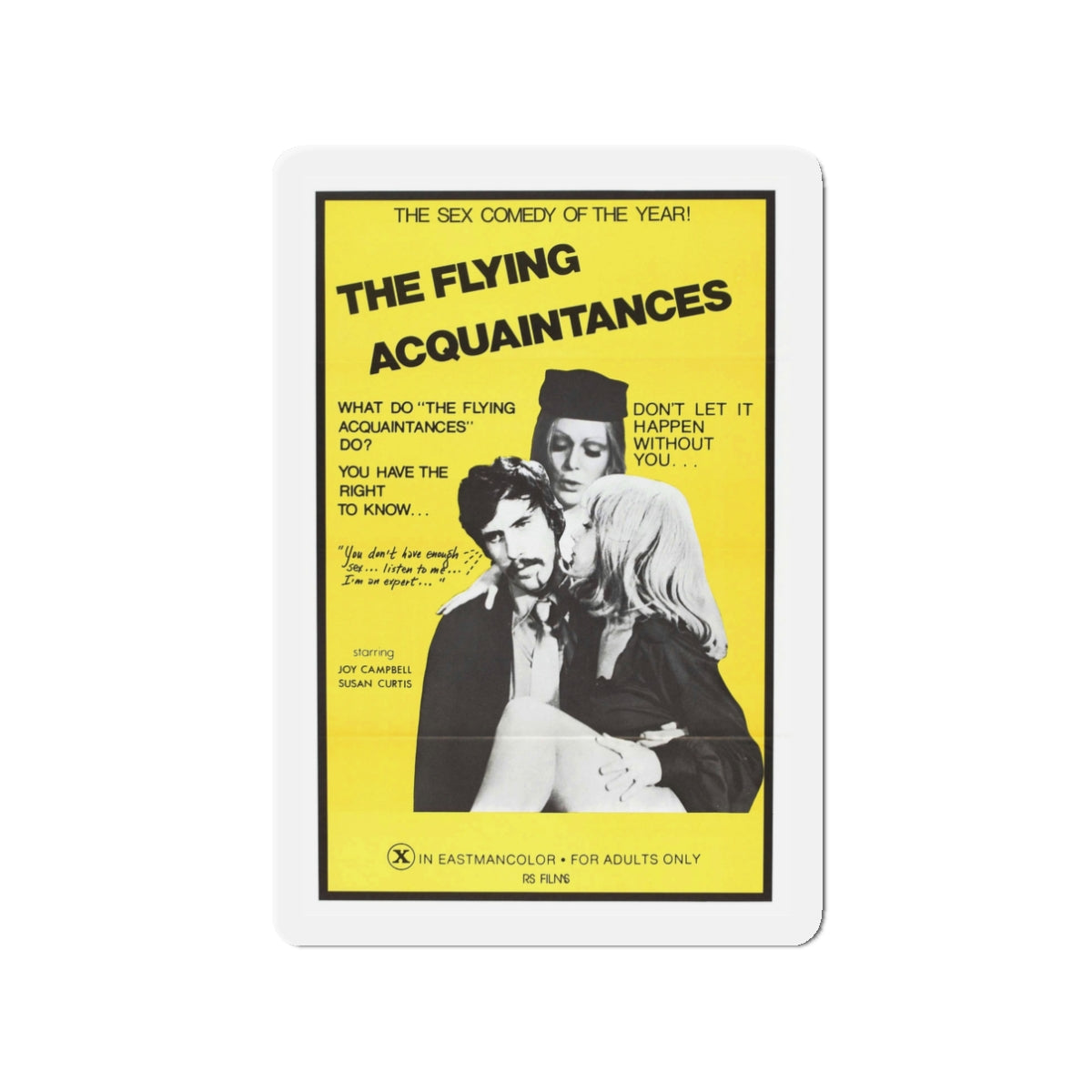 FLYING ACQUAINTENCES 1973 Movie Poster - Die-Cut Magnet-3" x 3"-The Sticker Space