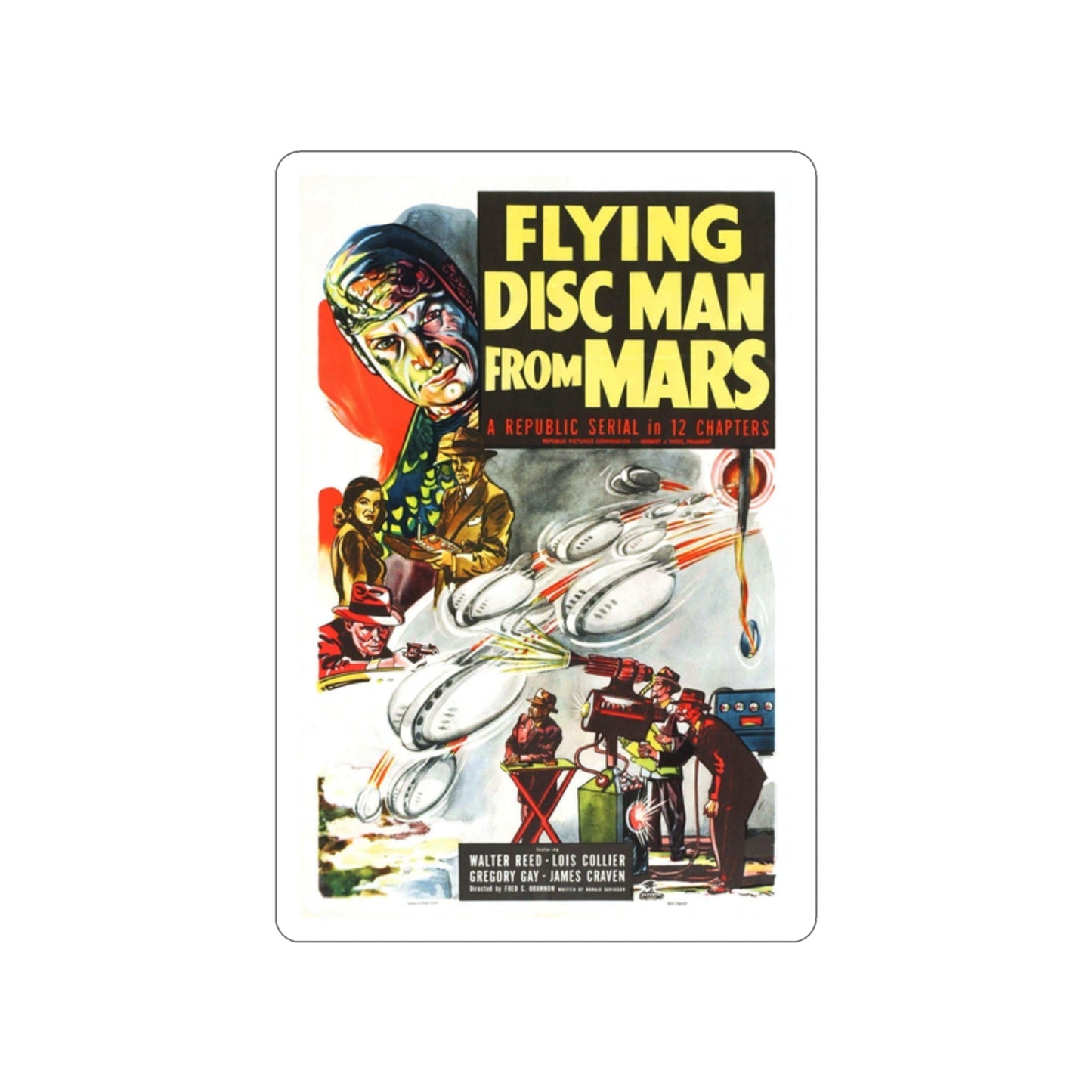 FLYING DISC MAN FROM MARS 1950 Movie Poster STICKER Vinyl Die-Cut Decal-2 Inch-The Sticker Space