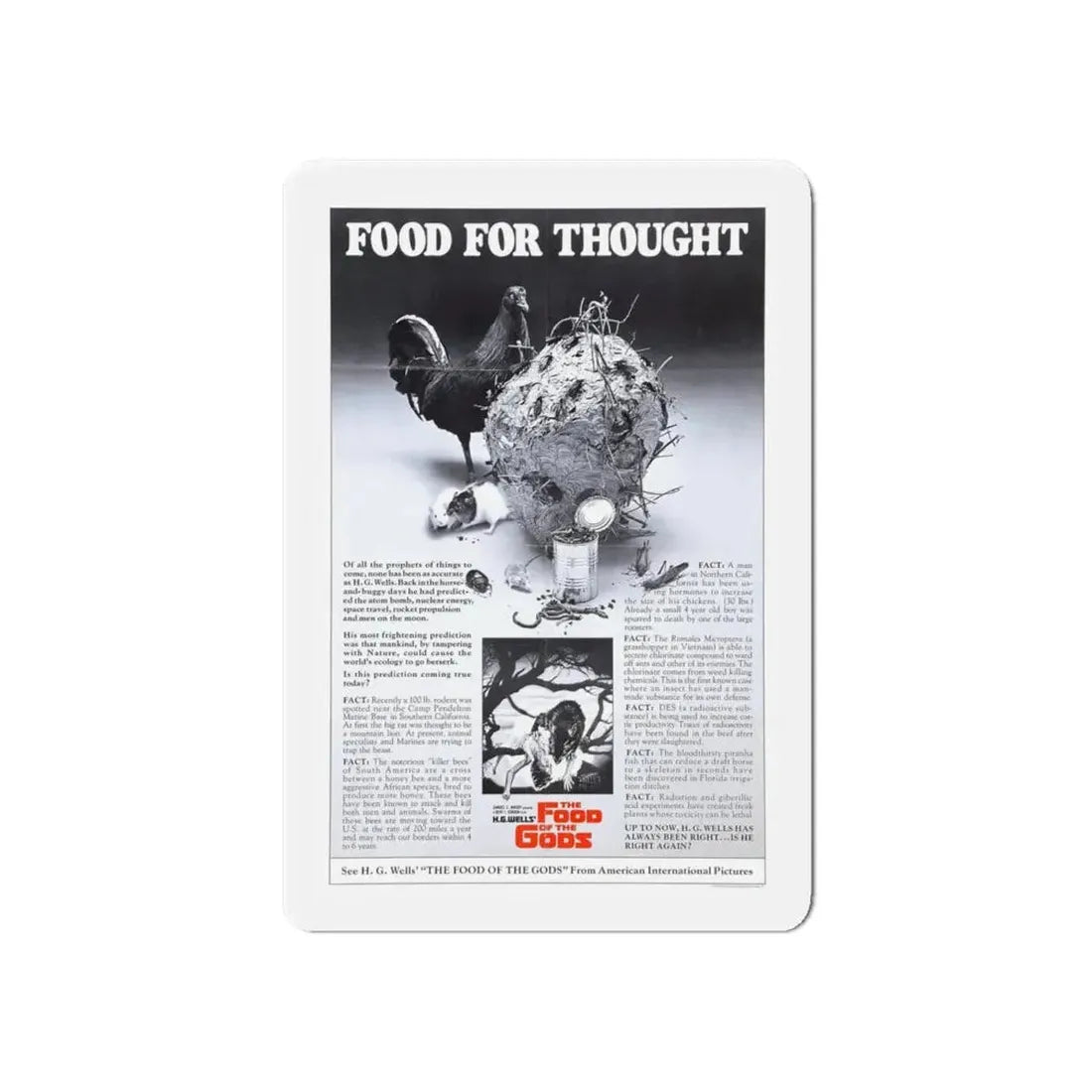 FOOD OF THE GODS (TEASER) 1976 Movie Poster - Refrigerator Magnet 6 Inch - The Sticker Space