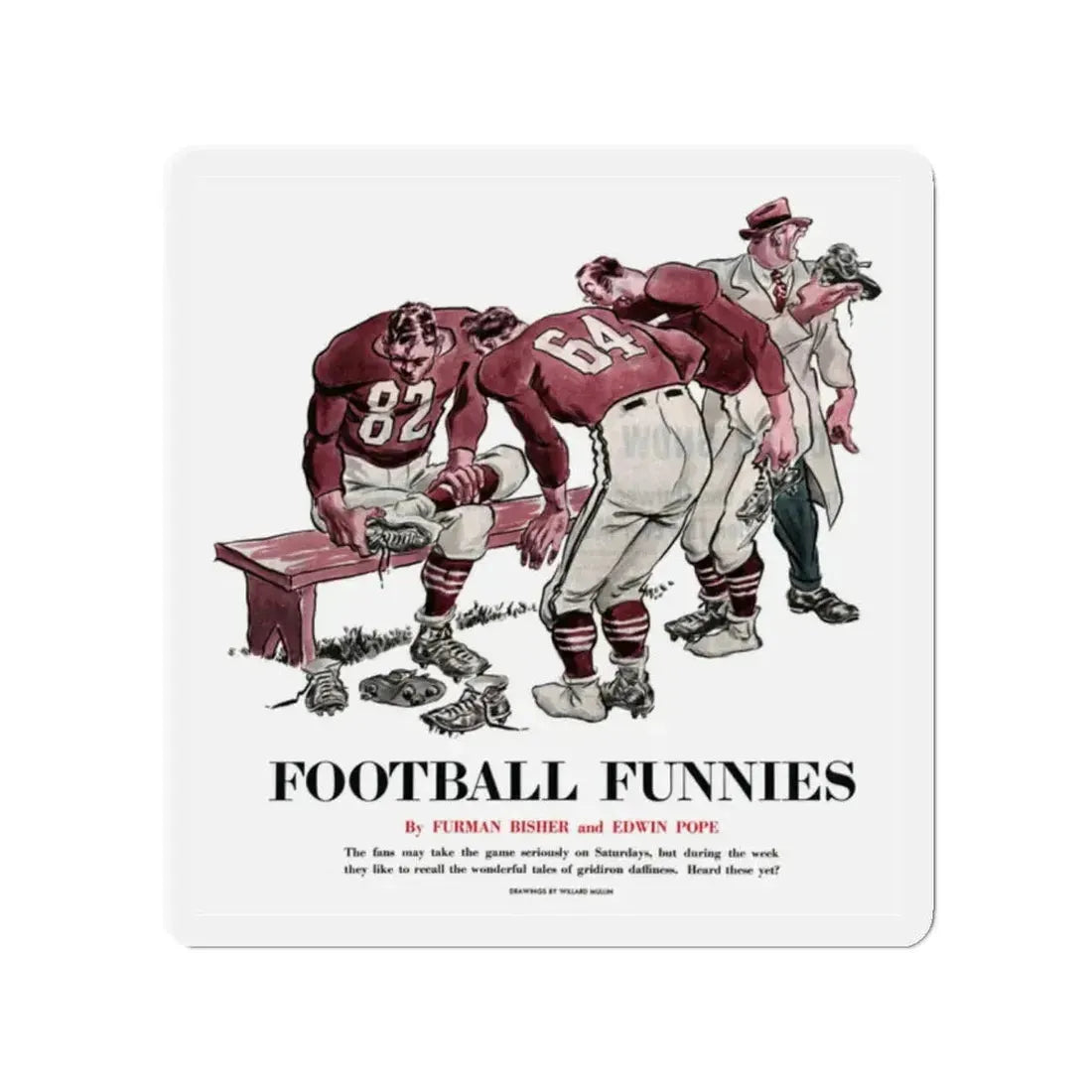 Football Funnies, Collier's, October 4, 1952 (Magazine Illustration) Refrigerator Magnet 2 Inch Die-Cut - The Sticker Space