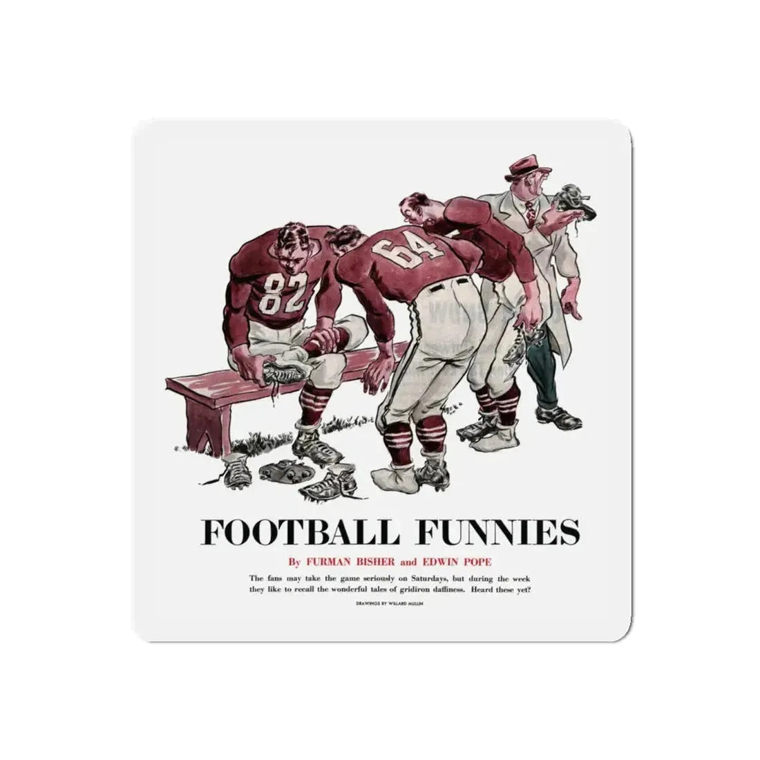 Football Funnies, Collier's, October 4, 1952 (Magazine Illustration) Refrigerator Magnet 4 Inch Die-Cut - The Sticker Space