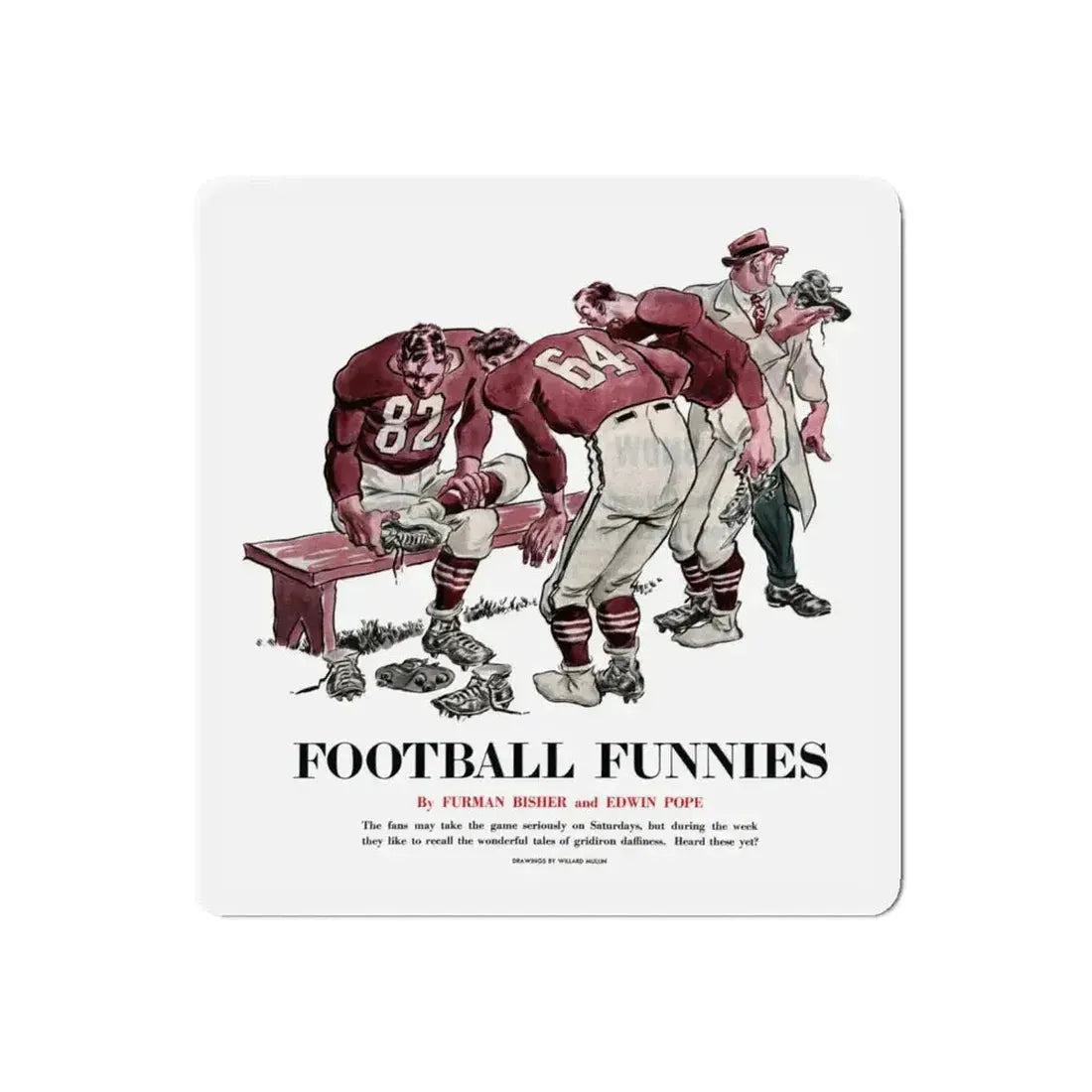 Football Funnies, Collier's, October 4, 1952 (Magazine Illustration) Refrigerator Magnet - The Sticker Space