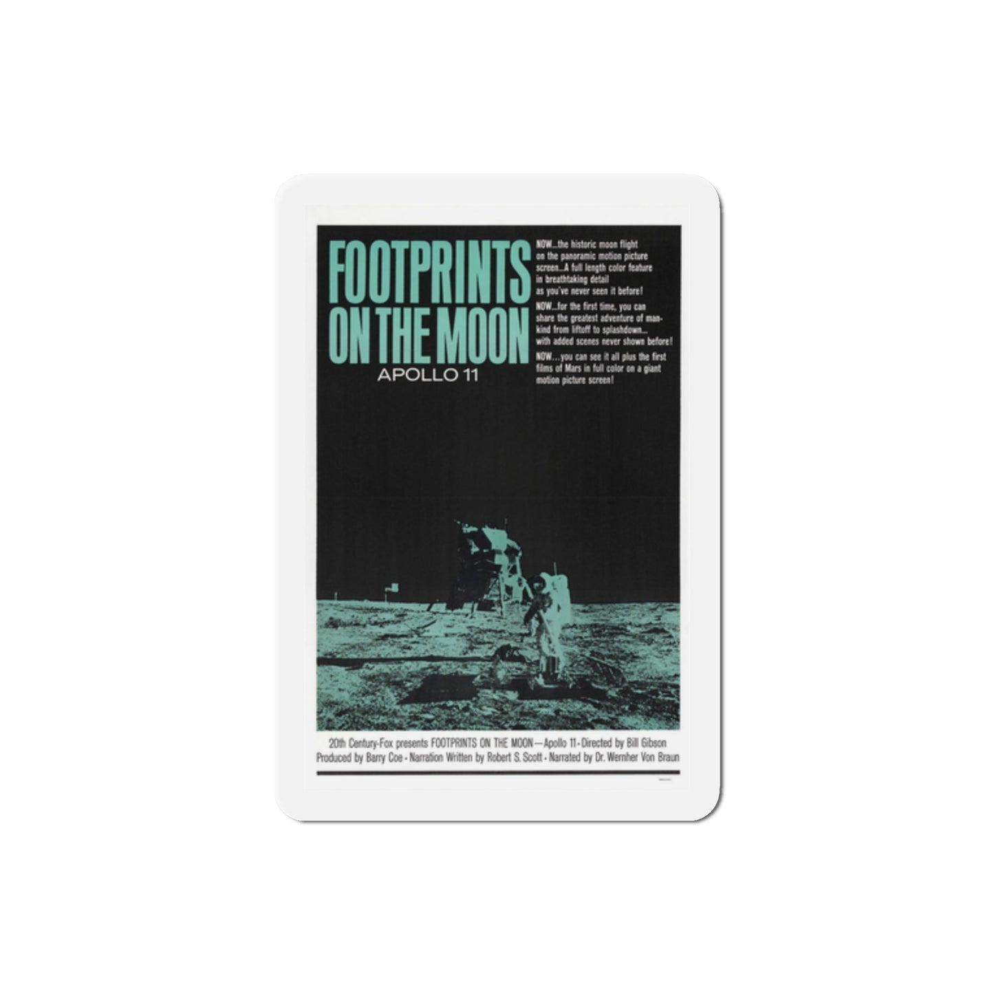 Footprints on the Moon Apollo 11 1969 Movie Poster Die-Cut Magnet-2 Inch-The Sticker Space