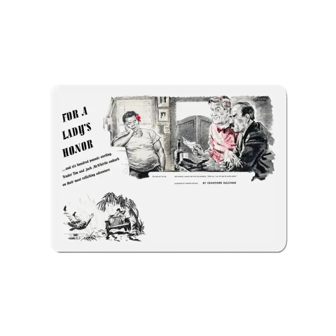 For A Lady's Honor, Liberty magazine, May, 1948 (Magazine Illustration) Refrigerator Magnet 3 Inch Die-Cut - The Sticker Space