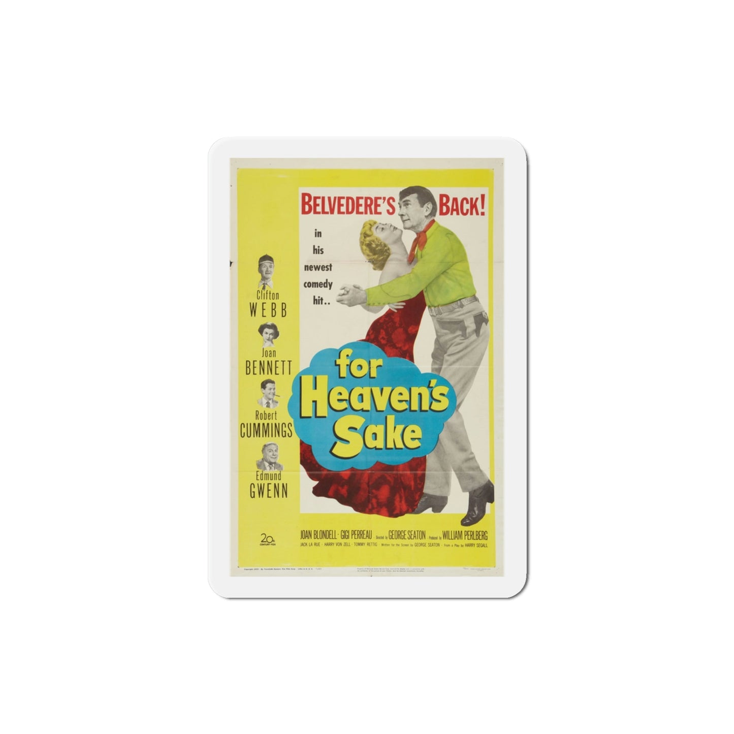 For Heavens Sake 1950 Movie Poster Die-Cut Magnet-3 Inch-The Sticker Space