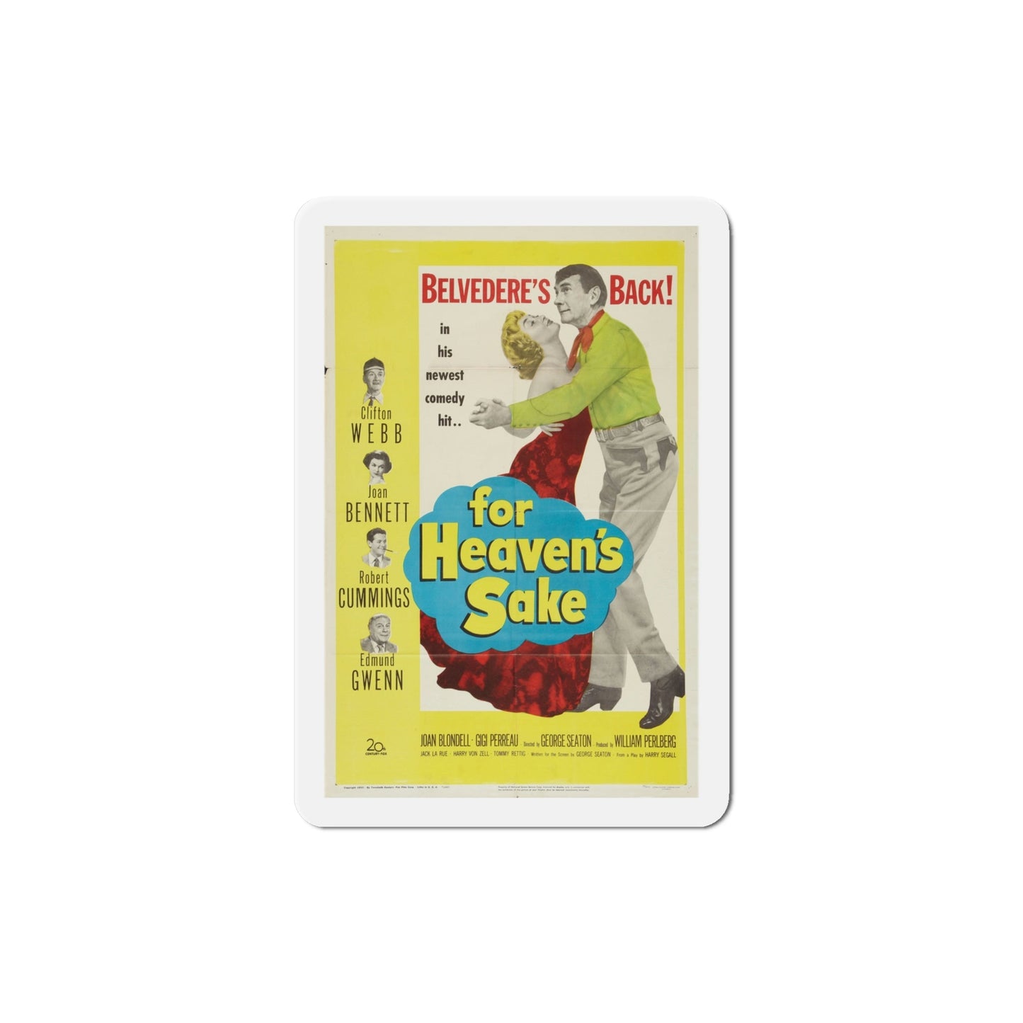 For Heavens Sake 1950 Movie Poster Die-Cut Magnet-4 Inch-The Sticker Space