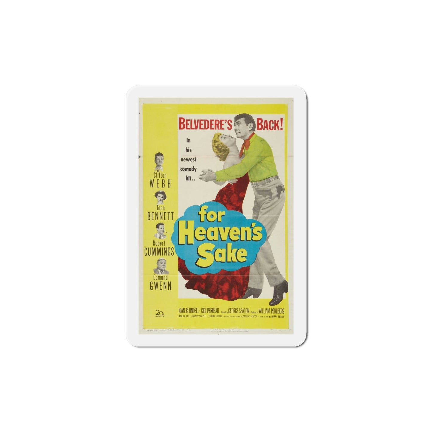 For Heavens Sake 1950 Movie Poster Die-Cut Magnet-5 Inch-The Sticker Space