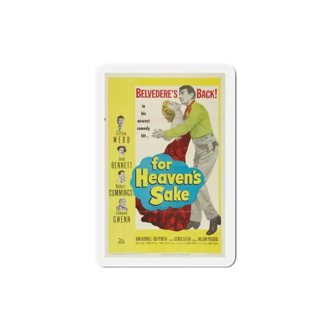 For Heavens Sake 1950 Movie Poster Refrigerator Magnet 4 Inch - The Sticker Space