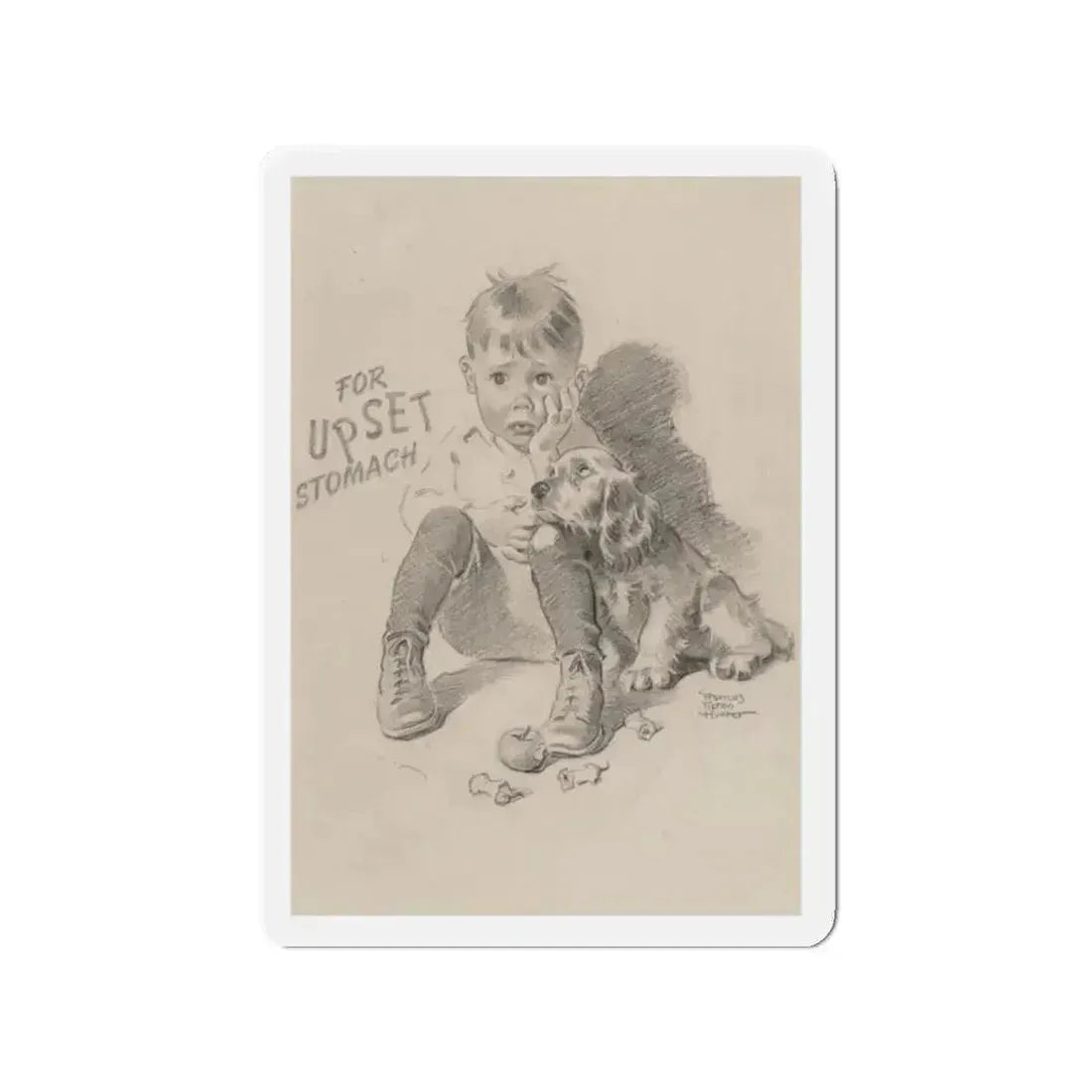 For Upset Stomach advertisement (Magazine Illustration) Refrigerator Magnet 2 Inch Die-Cut - The Sticker Space