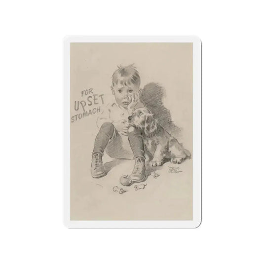 For Upset Stomach advertisement (Magazine Illustration) Refrigerator Magnet 2 Inch Die-Cut - The Sticker Space