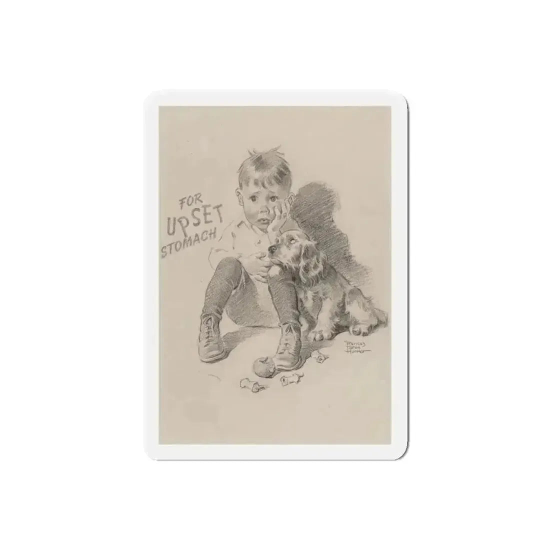 For Upset Stomach advertisement (Magazine Illustration) Refrigerator Magnet 6 Inch Die-Cut - The Sticker Space