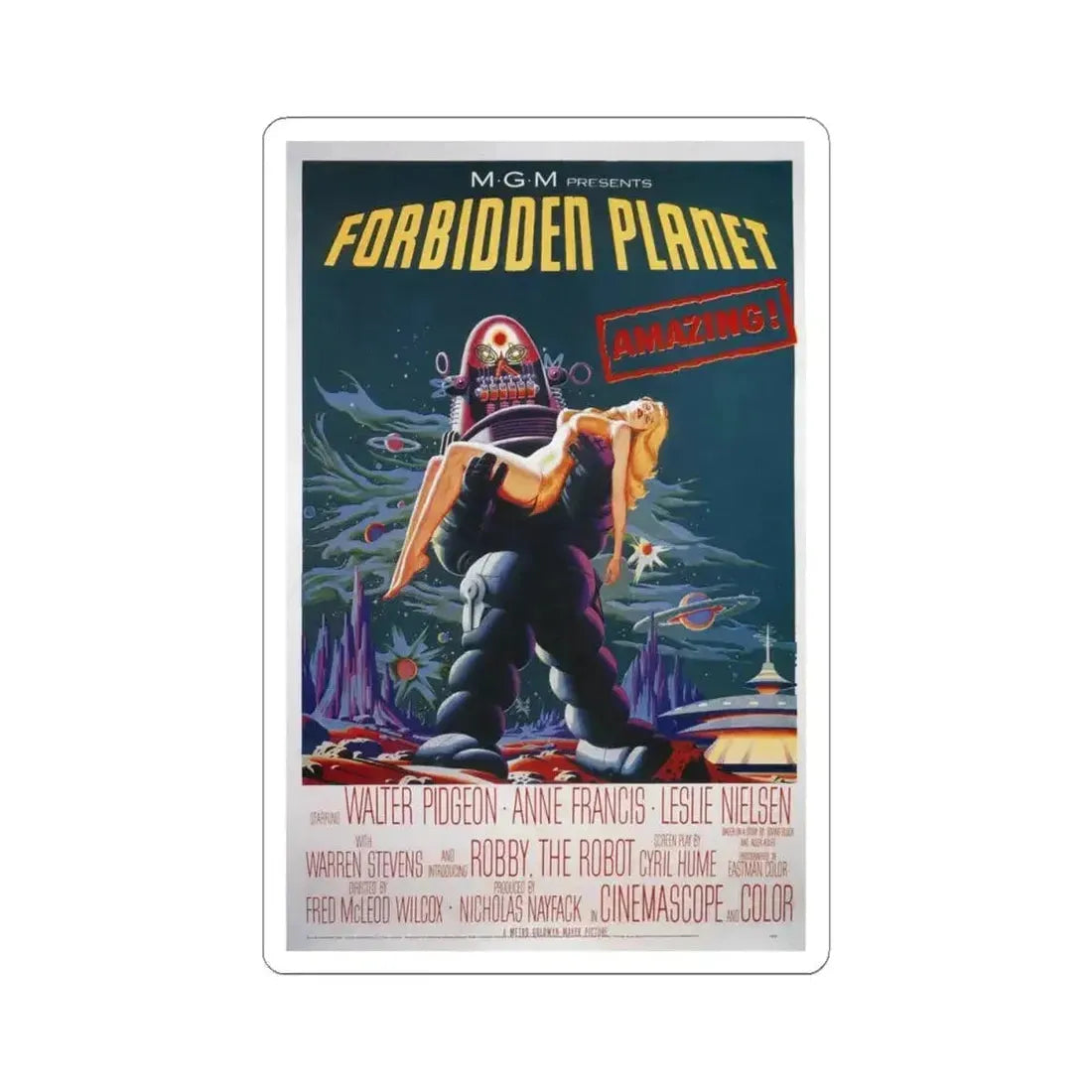 FORBIDDEN PLANET (2) 1956 Movie Poster - STICKER Vinyl Kiss-Cut Decal 4 Inch White - The Sticker Space